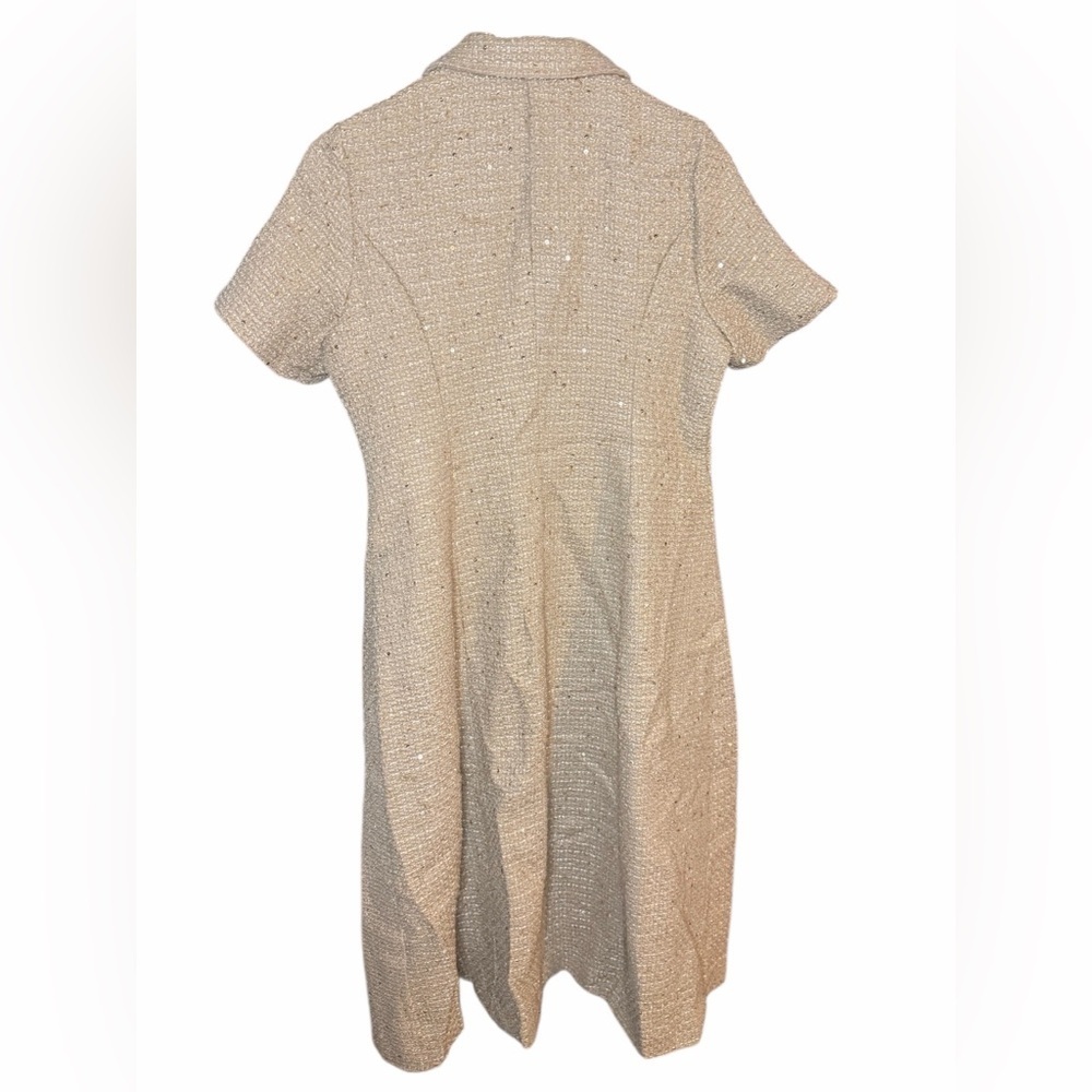 Beige Tweed Button-Down Dress - Picture 4 of 6